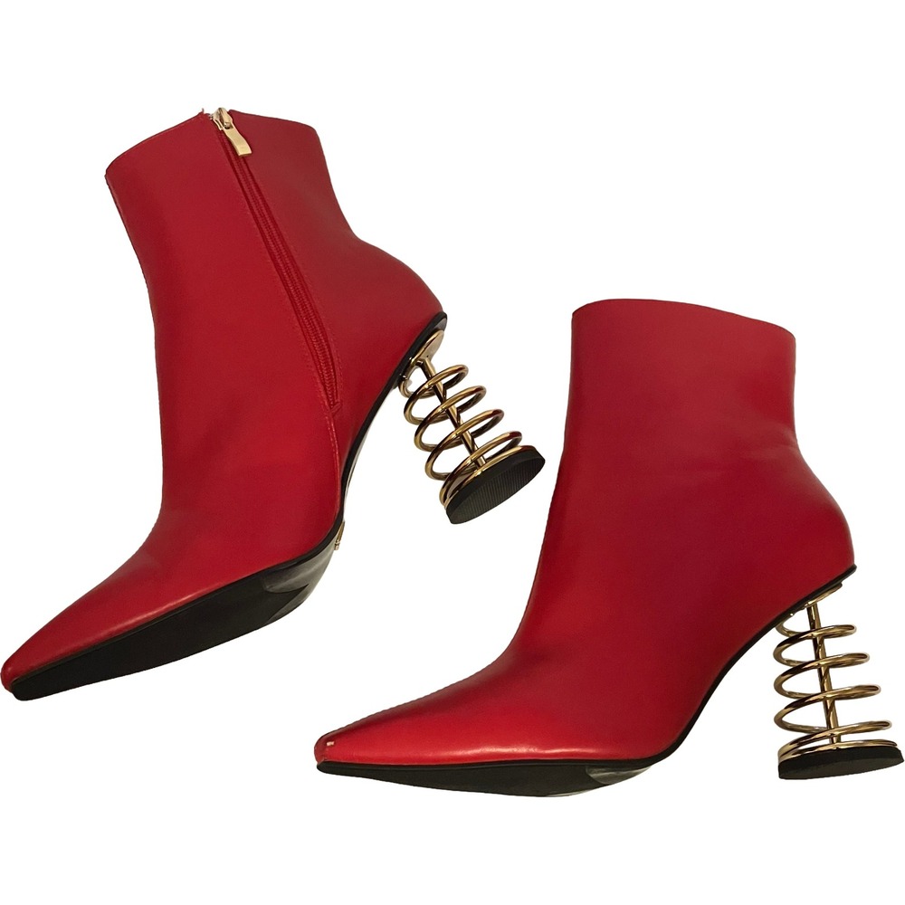 Ninety Union Slinky Red Pointed Toe Spiral Coiled Metallic Heel Bootie 13M